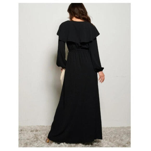 MAIN STRIP Black Maxi Slit Dress Elegant Long Sleeve Evening Gown Various Sizes - Picture 4 of 9